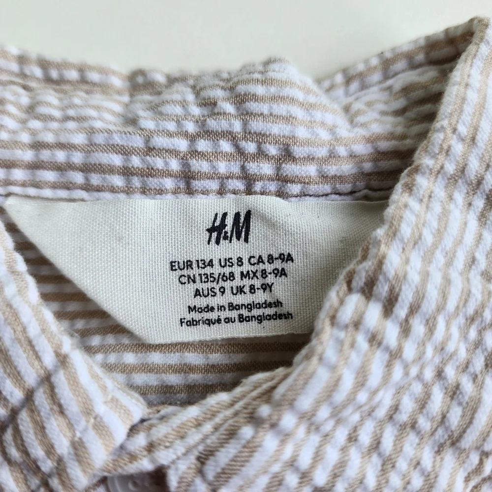 Lot of 2 PLACE H&M Casual Shirts Button Down Cotton Beige Tan Hawaii Sz 7- 8 K